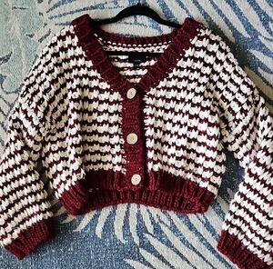 Striped Burgundy and White Women's Sweater
